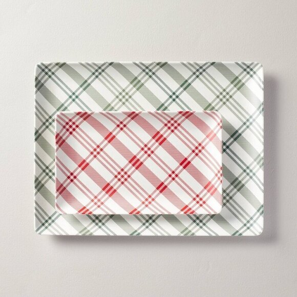 Hearth & Hand Magnolia 2pc Plaid Melamine Christmas Serving Trays Red/Green 2023 - Picture 1 of 10
